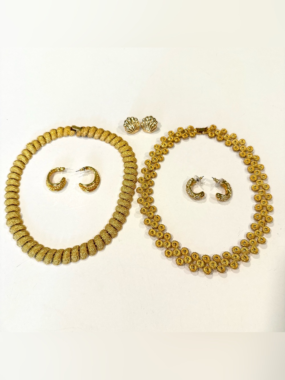 Vintage Gold Tone Jewelry Lot Collar Necklaces Napier Swarvoski Earrings 90s
